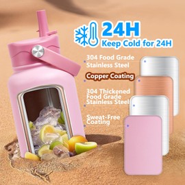 Insulated Water Bottle with Lid & Boot & Stickers, 32 oz Stainless Steel Sweat Free Bottle Keep Cold 24H, BPA-Free Sports Wide Mouth Water Bottle, Pink