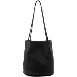 Premium Women's Fashion Designer Medium Size Large Handle Plain Soft Vegan Leather Hobo Round Bucket Tote Shoulder Bag（Black)