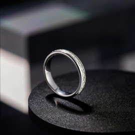 Greenpod 4mm Tungsten Rings for Women Men Silver Dome Polished Meteorite Inlay Ring Wedding Bands for Him Size 8