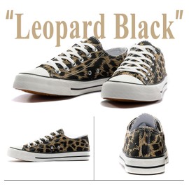 sharllen Unisex Trainers Fabric Shoes Women Men Canvas Shoes Low Top Trainers, Leopard Black, 11 UK