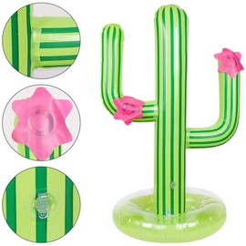 UNIME Inflatable Cactus Ring Toss Game Set Target Toss Floating Swimming Ring Toss Includes Inflatable Cactus,4 Color Inflatable Rings for Fiesta Party Accessories Hawaiian Pool Beach Party Decoration Supplies
