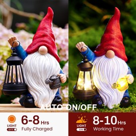 Vereemy Solar Garden Gnomes Outdoor Statues Garden Decor Fall Gnomes Birthday for Women Mom Art Resin for Yard Porch Patio Lawn Yard with Watering Can Lights Lantern