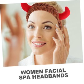 SAFIGLE 2Pcs Reusable Makeup Headband Elastic Spa Hairbands with Charming Horn Design for Women for Skincare Face Washing and Cosmetic Application White Brown