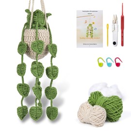 IMZAY Crochet Kit for Making 1 Hanging Potted Plants - Crochet Starter Kit with Video Tutorial, Crochet Hooks, Stitch Markers, Plastic Yarn Needles, Crochet Set for Crocheting and Knitting Craft