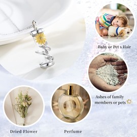 Midir&Etain Ashes Necklace 925 Sterling Silver Sunflower Urn Pendant Necklace Cremation Jewellery for Ashes Keepsake Gifts for Women Mother