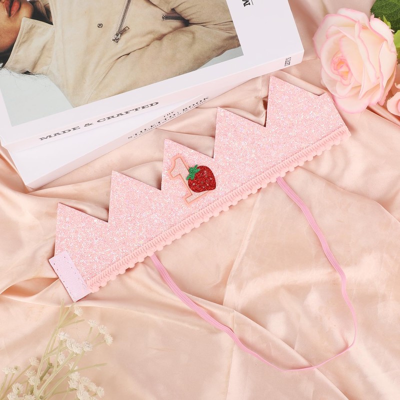 Berry First Birthday Hat for Girls, Sweet Pink Strawberry Crown