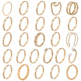 ONESING 25 Pcs Knuckle Rings for Women Stackable Rings Set Vintage Joint Finger Gold Rings for Women Men