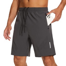 SIHOHAN Men's Sports Shorts, Quick-Drying Sports Shorts, Shorts with Zip Pocket, Suitable for Various Leisure and Sports Occasions, gray, 3 XL