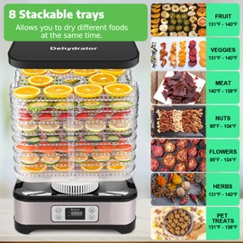 Homdox Food Dehydrator Machine, 8 BPA-Free Trays, 72H Timer & Temperature Control 158°F Max, 400W Dehydrator for Food and Jerky, Fruit, Herbs, Meat, Veggies, Dog Treats, Fruit Roll Sheet Included