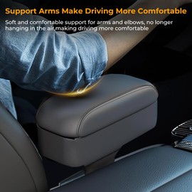 WODHMIEY Universal Car Armrest Box,PU Leather Armrest Extender, Height Adjustable Car Central Storage Organizer Box Black,Liftable Armrest Storage Organizer Box Black