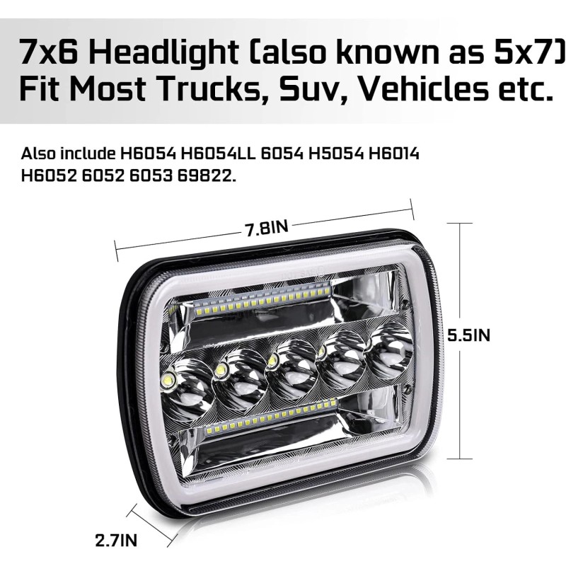 Unbranded Pair 5x7 7x6" LED Headlights High/Low Beam For Dodge