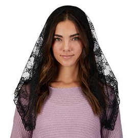 Religious Veil - Catholic Black Lace Traditional Chapel Length Veil, 20 Inch