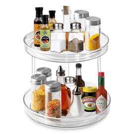 KEWUZY Kitchen Organiser, Rotating Spice Holder, 2 Levels, 360° Turntable Cabinet Organiser, Spice Organiser, Spice Rack Made of Plastic for Spices, Oil, Spice Bottles, Transparent, Two-Tier 23 cm
