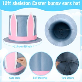 Conderyang 12 Ft Giant Sized Skeleton Easter Bunny Costume Accessories Set Extra Large Hat Rabbit Ear Shaped for 12 Ft Spring Skeleton Costume Dress Garden Lawn Outdoor Decor (Skeleton Not Included)