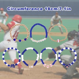 Mikovivi 7 Pcs Baseball Bracelets, Baseball Charm Wristbands Stackable Preppy Friendship Sport Bracelets Softball Jewelry Accessories for Team Gifts Party Favors (Blue, White)
