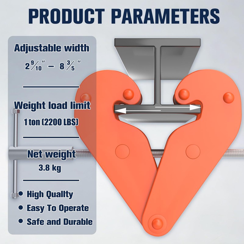 Vertical Beam Clamp 2200lbs/1 ton Capacity 3-9Inch Opening Range Beam