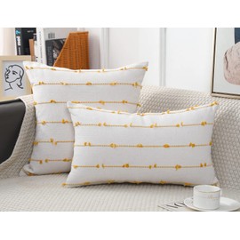 NUYECY Set of 2 Boho Throw Pillow Covers 20x20,Beige Yellow Neutral Couch Pillow Case with Tassel Fringe Decorative，Modern Accent Farmhouse Cushion Covers for Sofa Couch Bed Living Room