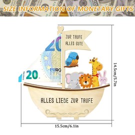 Satiskid Christening Gift for Boys and Girls, Wooden Boat with Base, Birth Christening Money Gift, Christening Gift, Christening Gift Baby, Godchild Gift (Colourful)