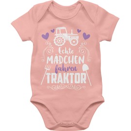 Shirtracer - Baby Body Boy - Excavator etc. - Real Girls Driving Tractor - White, 1 baby pink