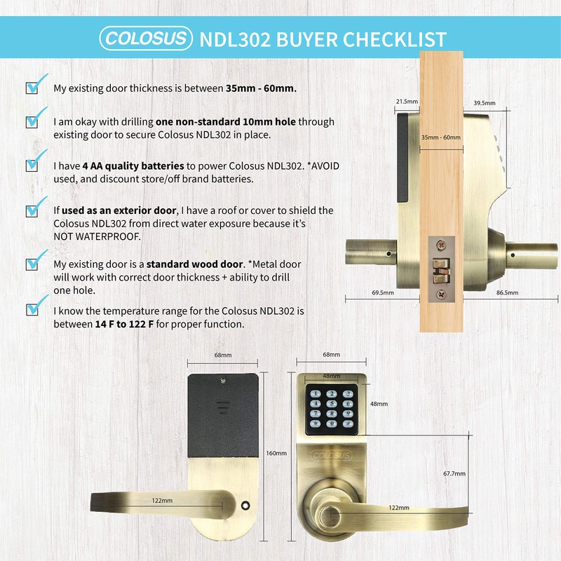 Colosus NDL302 Electronic Digital Keyless Door Lock, Keypad – Smartcode
