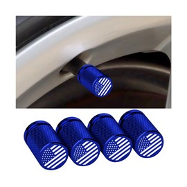 Osilly American Flag Car Tire Valve Stem Caps, 4PCS Aluminum Alloy Vehicle Wheel Air Covers, Patriotic Automotive Hub Air Protector Accessories, Universal for Trucks Motorcycles Bikes (Blue)
