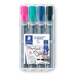 STAEDTLER 356 WP4-1 Lumocolor flipchart markers, desktop box of 4 assorted colours, bullet tip