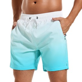 SILKWORLD - Bañador para hombre, de secado rápido, con bolsillos, Mq18_zip_white & Blue Gradient, Small