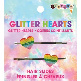 iscream Rainbow Glitter Hearts Set of 2 Embellished Bobby Pin Hair Slides