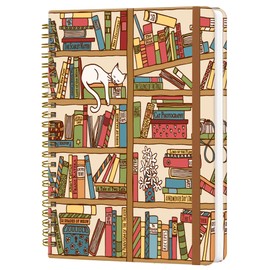 WLPFSAHF Spiral Journal Notebook for Women, Hardcover A5 College Ruled Notebook, 120 Pages, Thick Paper, Cute Lined Journal for School, Office & Work, 6 x 8.4 in(Bookshelf Cat)