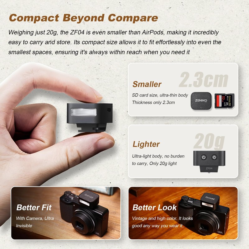 ZENI ZF04 Camera Flash, 6500K±200K Mini Flash for Canon, Sony,