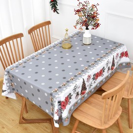 Yofori Christmas Table Cloth Wipe Clean PVC Xmas Tablecloth Rectangle Grey Plastic Table Cover Waterproof Wipeable Vinyl Oilcloth for Spring festival New Year Dining Party (Trees-gray, 137x180cm)