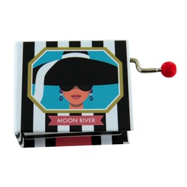 Hand-cranked music box/musical box in the shape of a book made of illustrated cardboard with 18-note musical mechanism - Moon River (Henry Mancini)