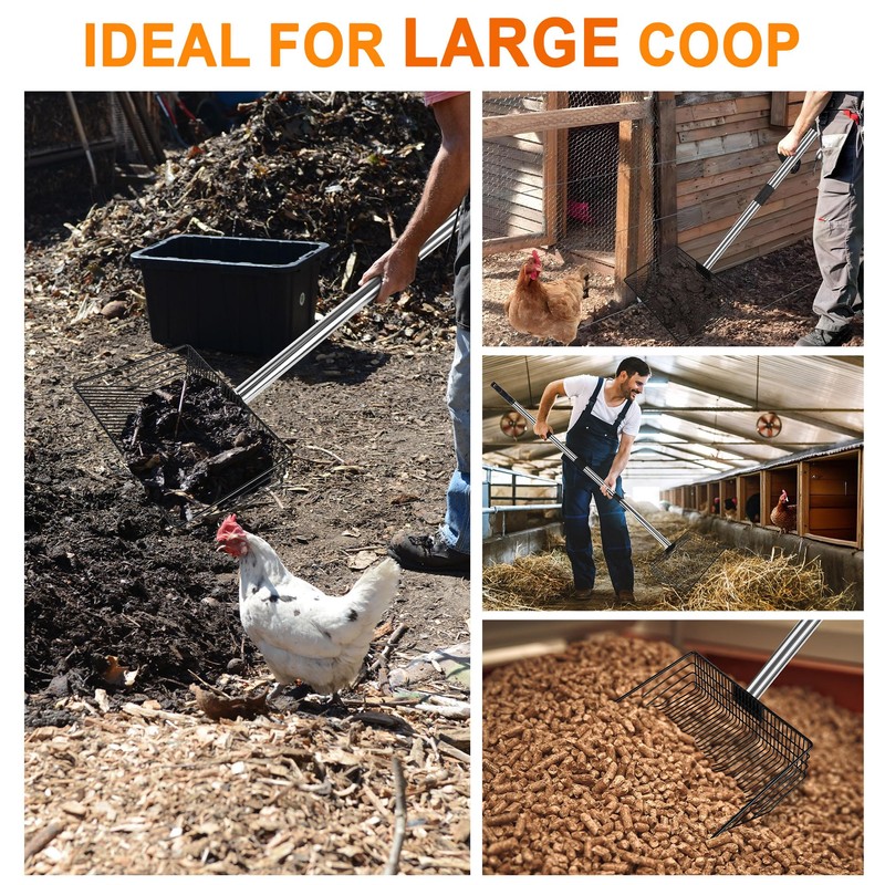 Large Chicken Poop Scooper, Chicken Coop Rake Scooper Accessories