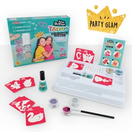 TATOY Super Glittzy Party Glam Tattoo Set - Skin-Friendly Temporary Glitter Tattoos with 36 Great Stencils and Holographic Stickers
