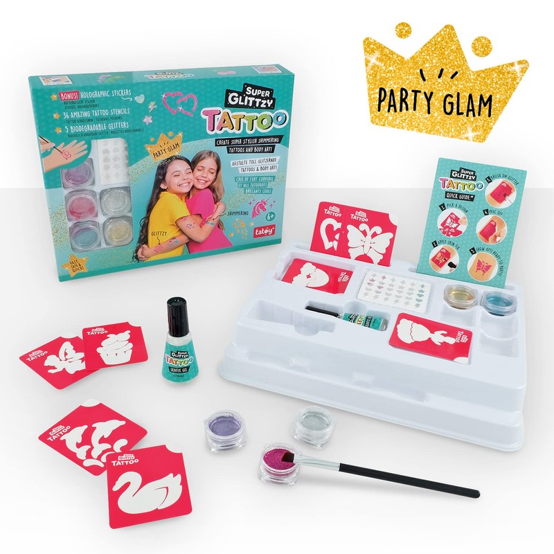 TATOY Super Glittzy Party Glam Tattoo Set - Skin-Friendly Temporary
