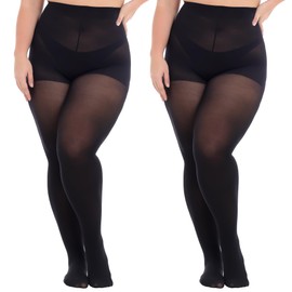 MANZI Plus Size Opaque Control Top Tights for Women 70 Denier Run Resistant High Waist Pantyhose(2 Black,4XL)
