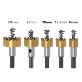 TOPWAY HSS Hole Saw Set of 5 Metal Hole Saw 16-30 mm High Quality 4341 Steel Metal Core Cutter Opener Drill Round Cutting Tool for Stainless Steel Copper Iron Plastic Wood PVC