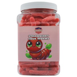 Gummy Worms Jar, (Sour Strawberry Flavor 1.5 Pound)