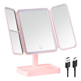 Espejo Maquillaje Luz Tríptica Aumentos 3x/2x Carga Usb/bat