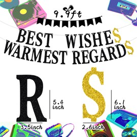 Best Wishes Warmest Regards Banner, Schitt's Greek Birthday Bunting Sign, Graduation/Farewell Party Decorations Supplies, Black and Gold Glitter