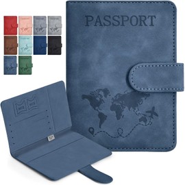 Porta Pasaporte con Bloqueo RFID, Porta Pasaporte y Visa Impermeable, Portadocumentos de Viaje Unisex, Accesorios de Viaje de Gran Capacidad y Fácil de Transportar (Cierre Magnético, Azul Marino)