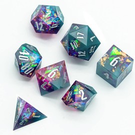 World of Dice - Spacebreaker Series - Handmade Pen and Paper Dice Set, 7 Pieces, with Pointed Edges and Corners, for Dungeons and Dragons, Shadowrun, Cthulhu, etc. (Turquoise Mix)