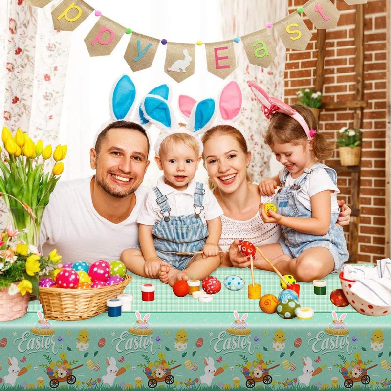Fogcosy Easter Table Cloth,Easter Decorations Wipe Clean Tablecloth,Egg Chick PVC