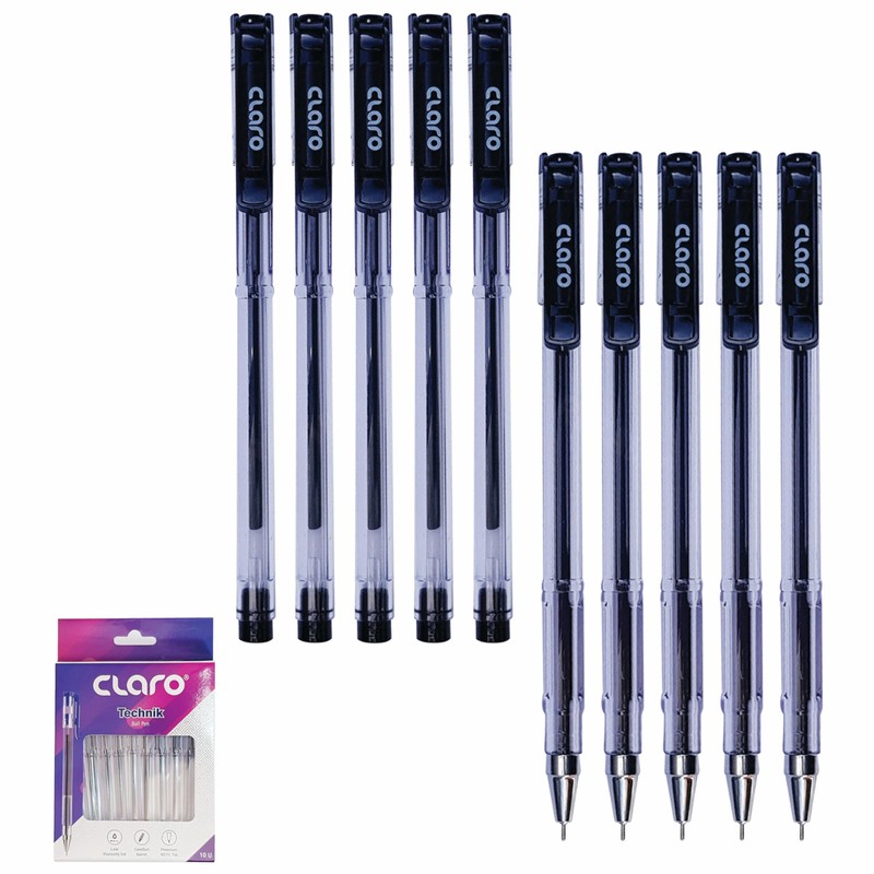 CLARO Technik Ballpoint Pens, BLACK, Fine Point (0.7mm), Pack of