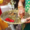 Pooja Thali Minakari Decorated Steel Plate Platter for Home Temple
