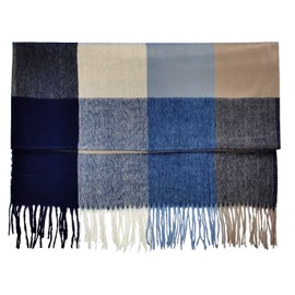 Glamexx24 Scarf Women's Winter Checked Fashion: Women's Winter Scarf, Knitted Set Scarf, Oversized Square Blanket Scarf, Blanket Scarf, Striped Pattern, Fringe Poncho, Light blue, dark blue, cream