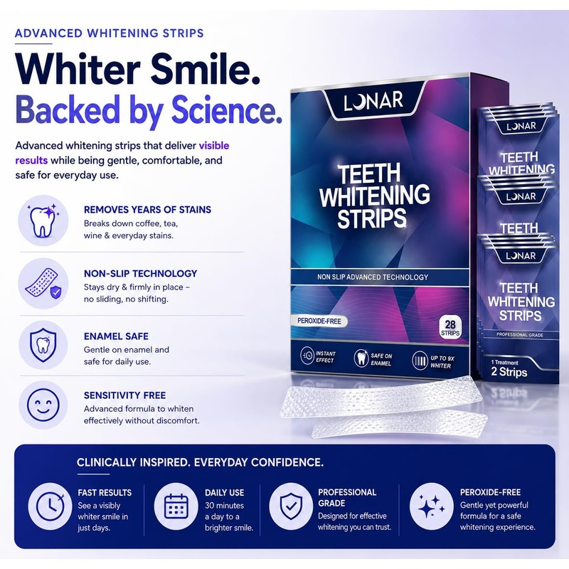 LUNAR Teeth Whitening Strips, 28 Strips, Enamel Safe, Non Sensitive