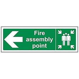 V Safety 17021AX-R Fire Assembly Point Arrow Left Sign - Landscape - 300mm x 100mm - 1mm Rigid Plastic, Green