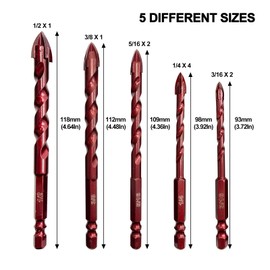 FEWELL Masonry Drill Bits 10 Pcs, Concrete Drill Bit Set Size 3/16" to 1/2", Professional High Cobalt Drill Bit Set for Tile Glass Metal Brick Concrete Ceramic Plastic Wood