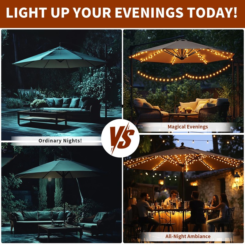 Patio Umbrella Lights 120 LED Cordless Waterproof Lights for Outdoor